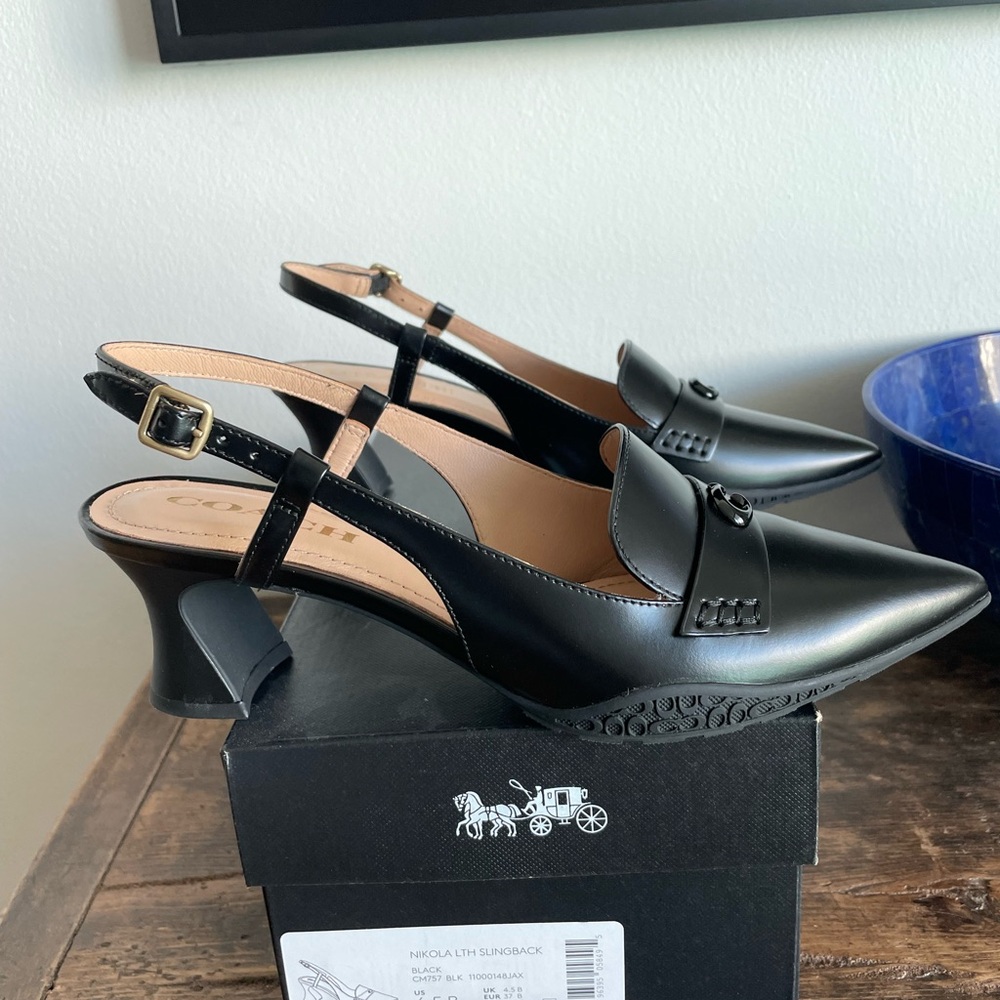 Coach Black Leather Slingback Flats - Picture 4 of 5